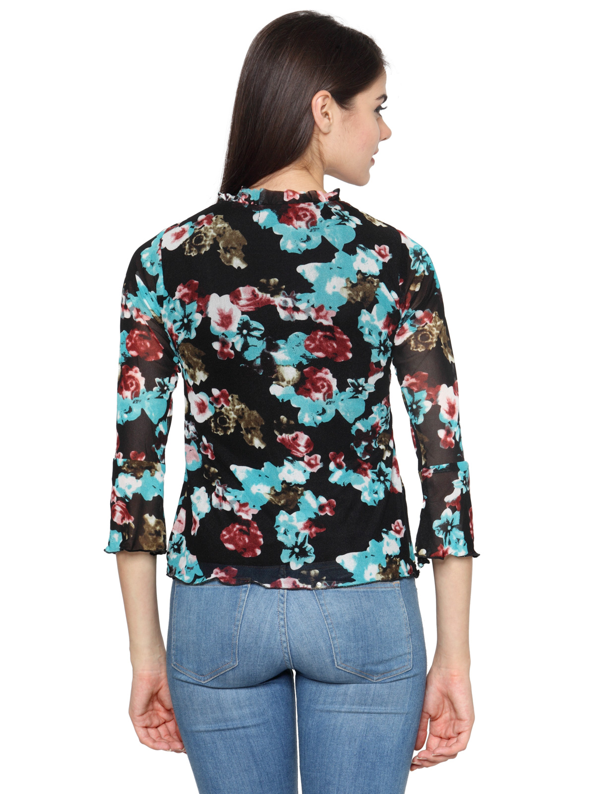 Ruffled 3/4th sleeve printed regular top